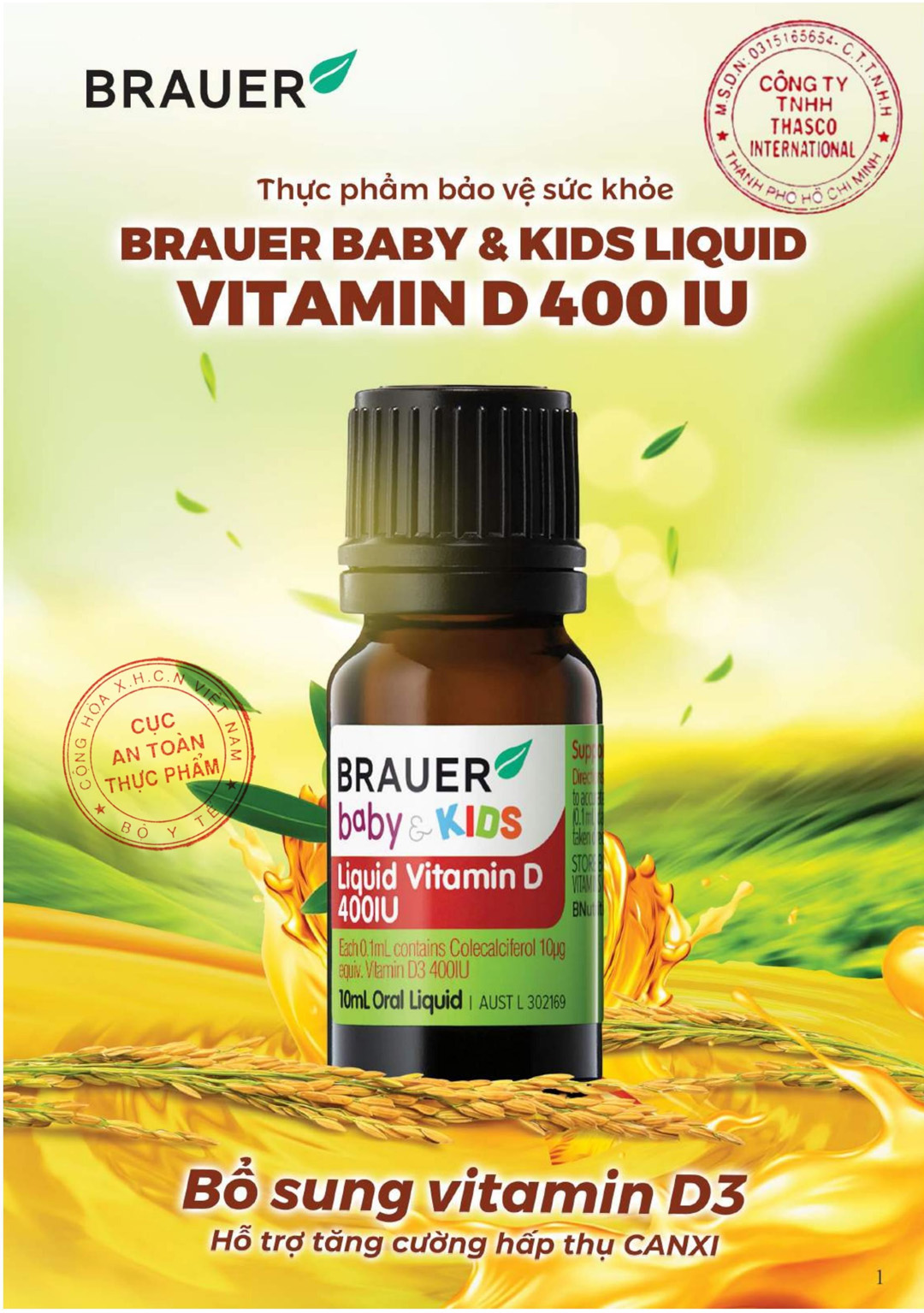Brauer Baby & Kids Liquid Vitamin D 400IU chai 10ml
