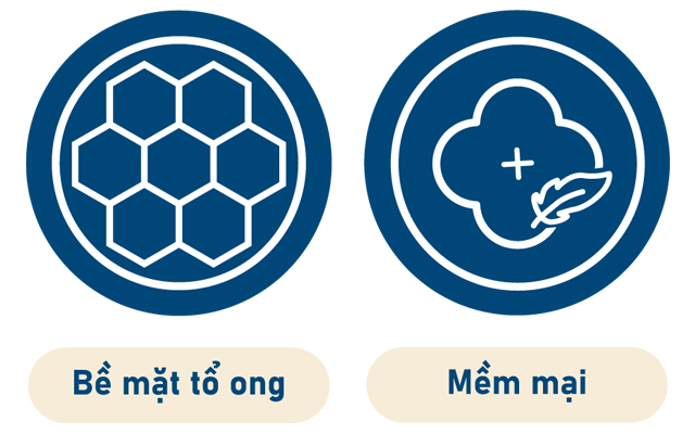 Bề mặt tã thiết kế tổ ong, mềm mại