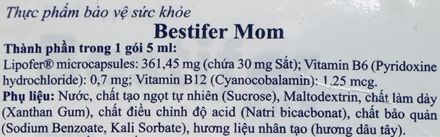Bestifer MOM bổ sung sắt, hỗ trợ tạo hồng cầu - Thành phần dinh dưỡng
