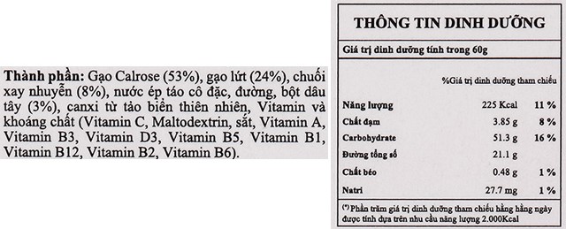 Bánh gạo ăn dặm NATUFOODIES PUFF vị dâu chuối gói 60g (từ 8 tháng) - Thành phần