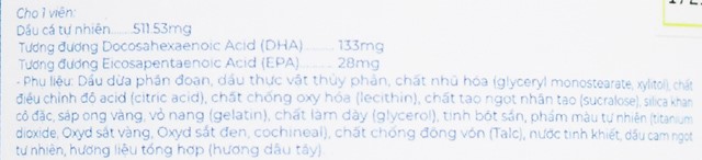 Nature's Way Kids Smart Omega-3 Fish Oil Trio phát triển não bộ, thị lực hương cam dâu nho, 60 viên dạng viên (từ 1 tuổi) - Thành phần