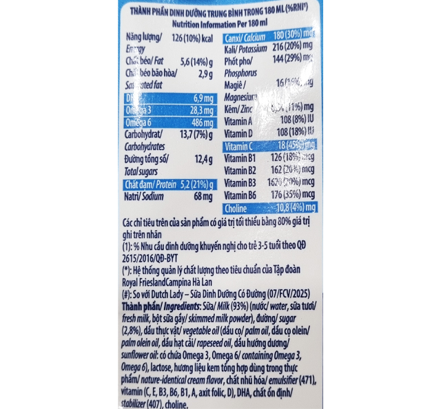 Sữa bột Nutifood GrowPLUS+ xanh nhạt hương vani 2+ 800g (từ 2 tuổi) giúp tiêu hóa - Thành phần dinh dưỡng