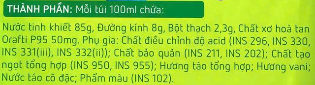 Thạch Ích Nhi bổ sung chất xơ hương trái cây, 12 túi (từ 2 tuổi) - Thành phần