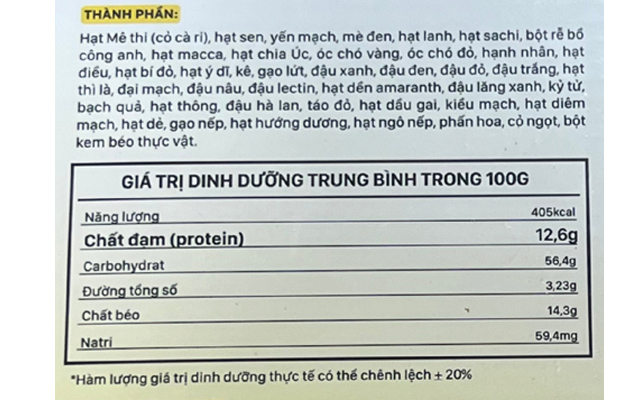 Ngũ cốc Dr.Maya Lạc Lạc Premium hỗ trợ lợi sữa, 30 gói dạng bột - Thành phần
