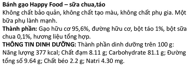 Bánh gạo bi tan ăn dặm Happy Food Organic vị sữa chua và táo lon 40g (từ 7 tháng) - Thành phần