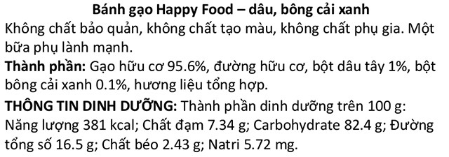 Bánh gạo bi tan ăn dặm Happy Food Organic vị dâu, bông cải xanh lon 40g